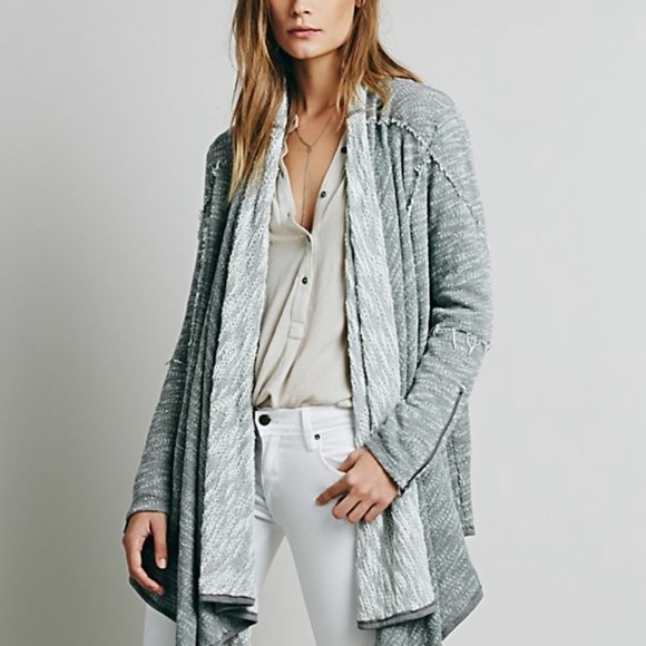 Free People In the Loop Waterfall Front, French Terry Grey Jacket w Zipper Cuffs - Picture 14 of 15
